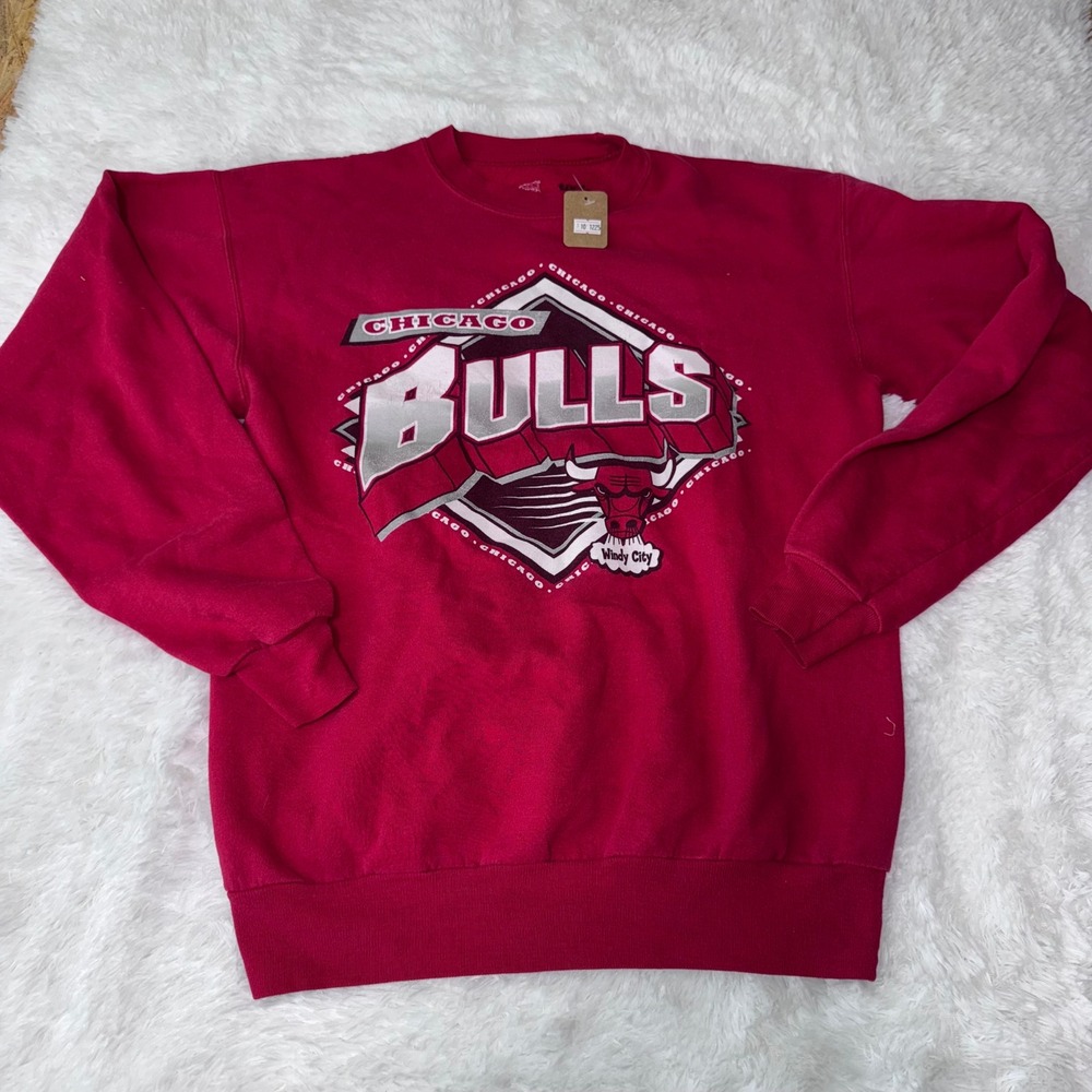 Chicago Bulls Kids Crewneck Sweatshirt‎ Red Graphic Print Windy City vintage